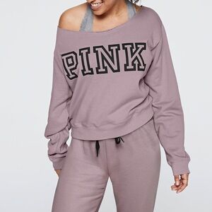 Victoria's Secret Pink Everyday Lounge Open Neck Crew Fleece Sweatshirt  Size XL